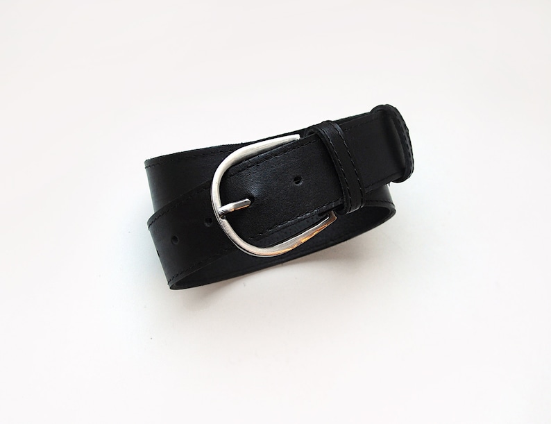 Black genuine leather belt. Wide waist belt for women. ALL SIZES image 1