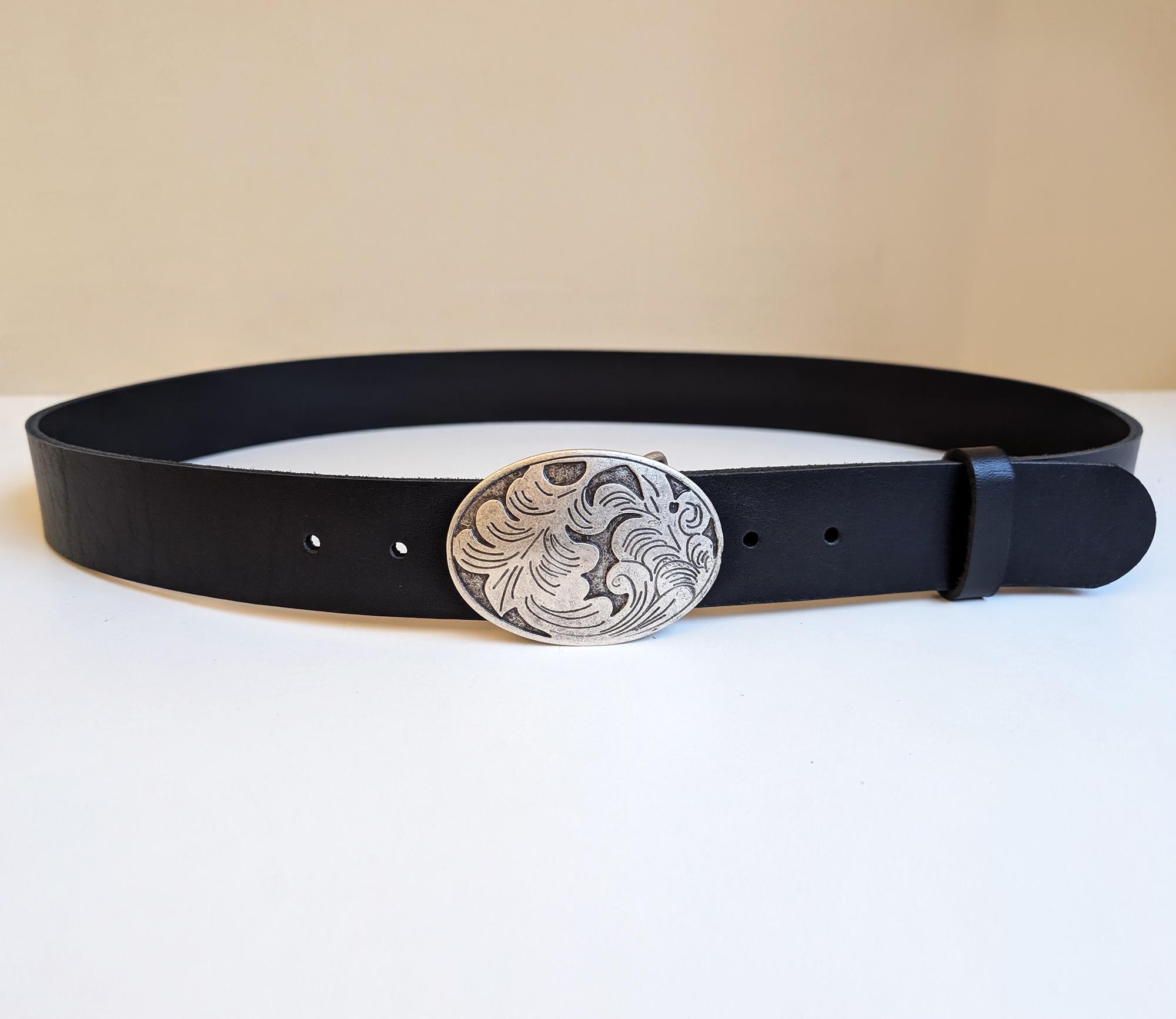 Handmade Leather Belt – Vintage Turquoise Stones Buckle 