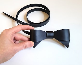 Black Leather Bow Belt: Women display picture 3