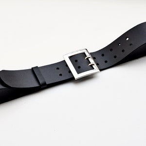 Wide black leather waist belt, Womens double prong buckle belt