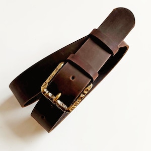Handmade Dark Brown Leather Belt: Brass Buckle, Full Grain Leather