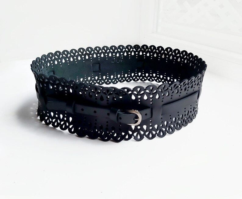Leather lace waist belt Black leather corset belt