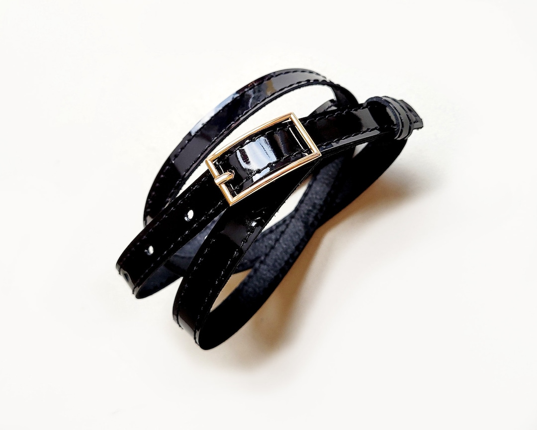 Black Leather Patent Belt, Natural Leather Skinny Waist Belt for Women