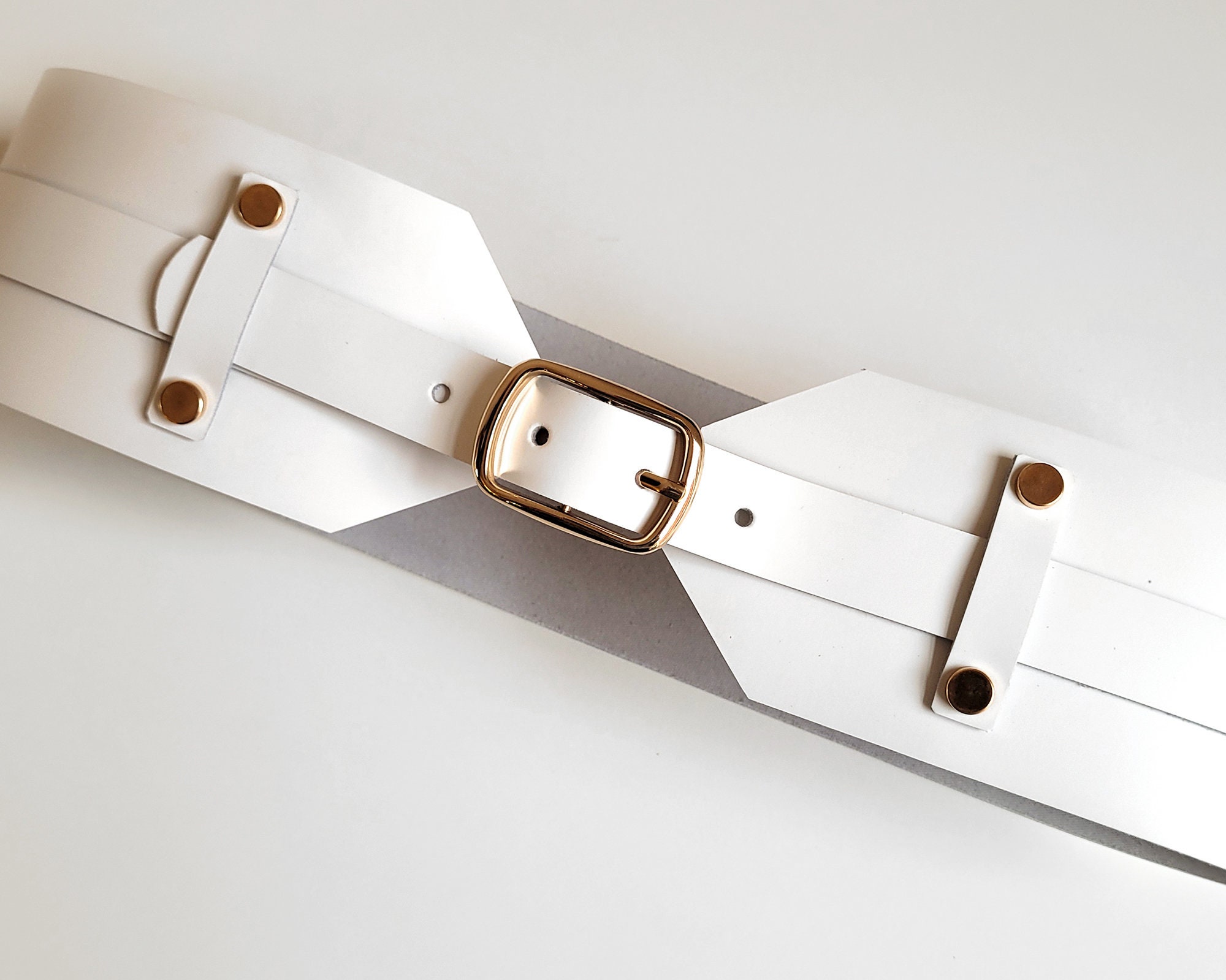 Wide White Leather Belt, Women