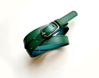 Green Leather Skinny Belt: Women's Natural Waist Belt