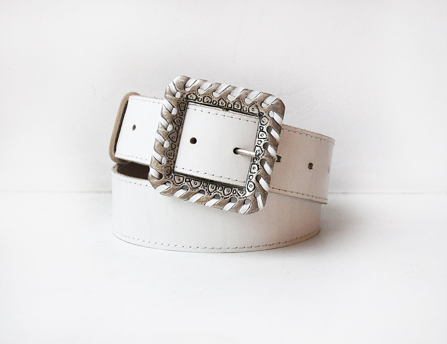 Vintage Braided White Leather Belt - Etsy