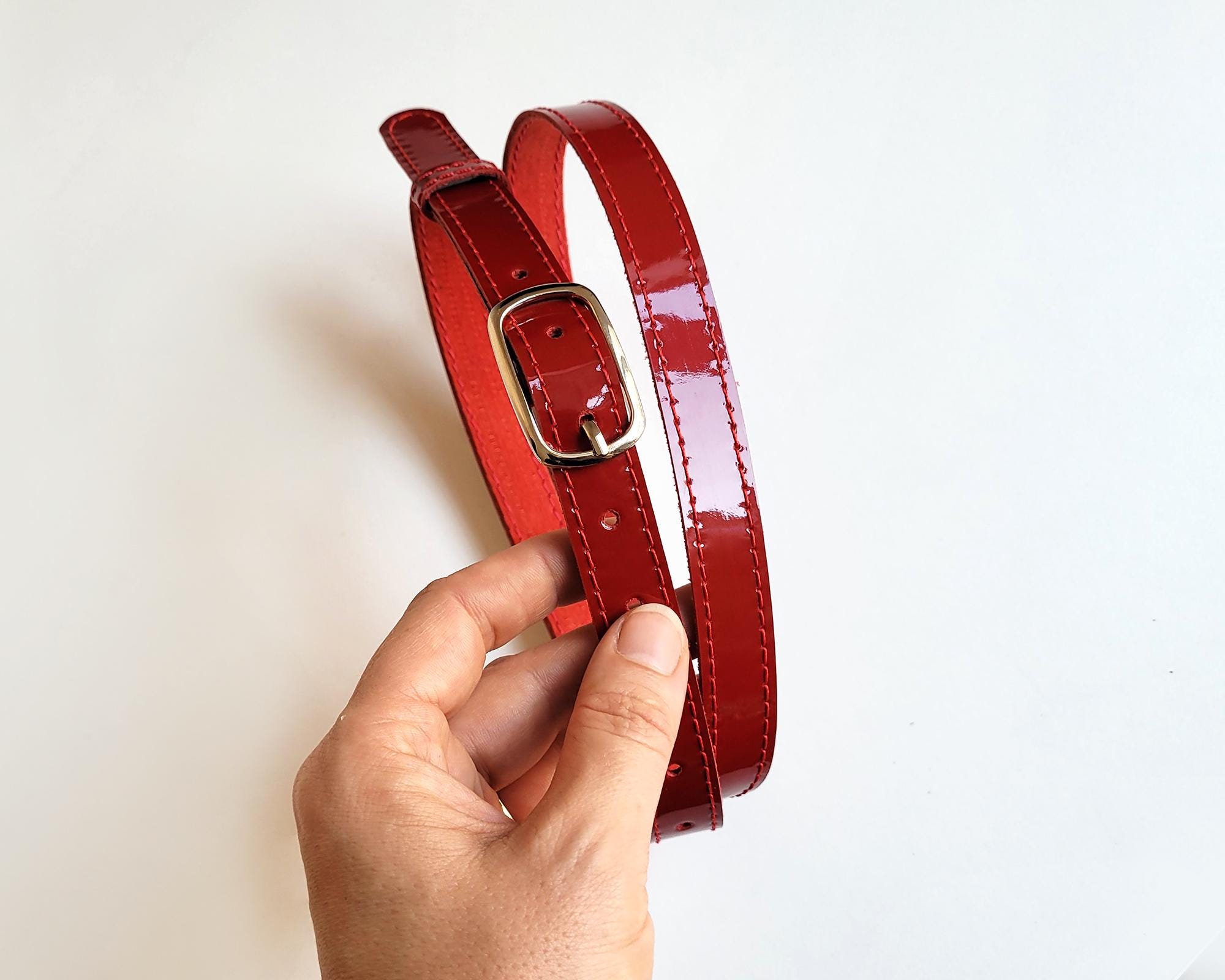 Red Patent Leather Belt, Skinny Women display picture 2