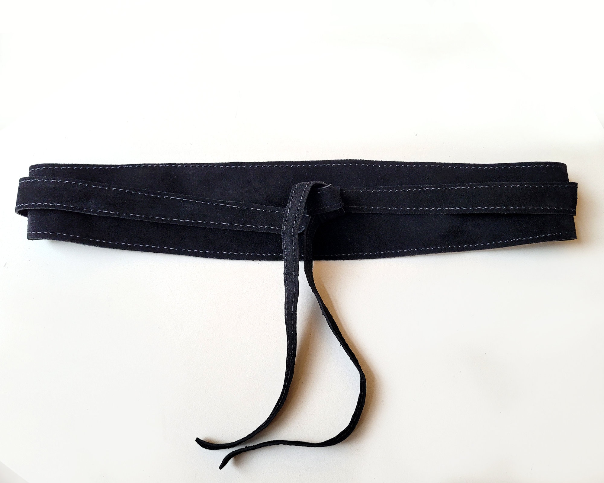 Black Suede Tie Belt Studded Tie Waist Leather Belt Vintage Black Suede Leather  main image 4