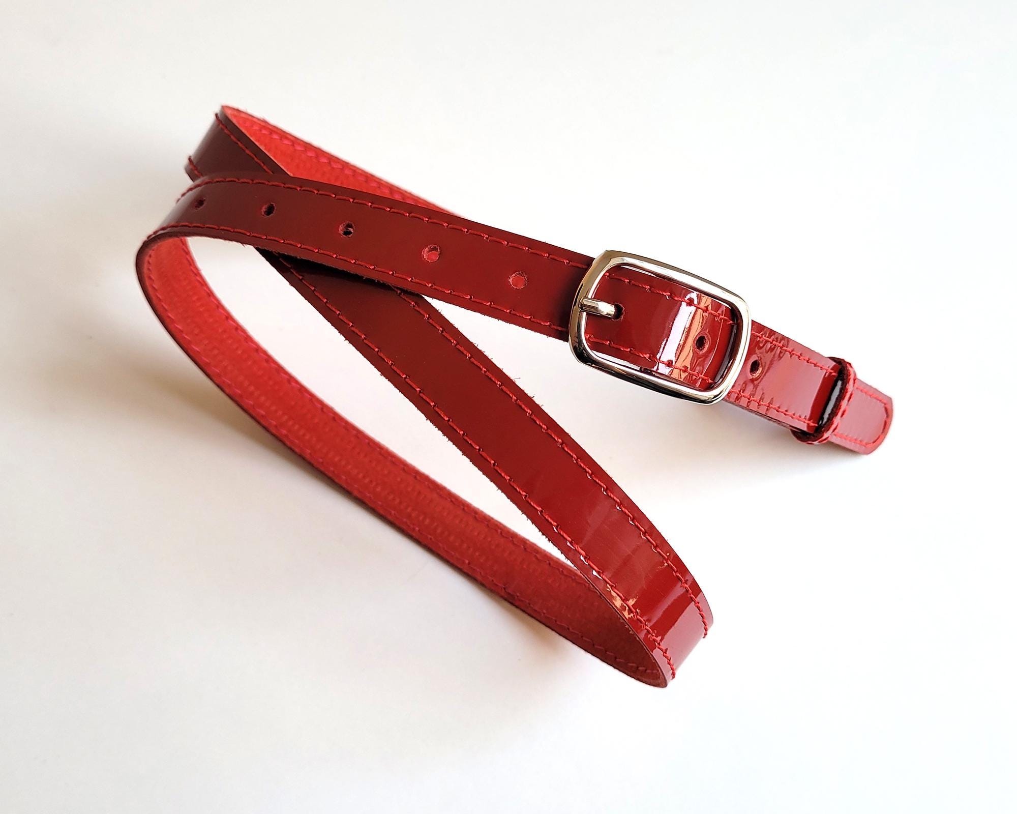 Patent Leather Skinny Waist Belt in Red Red Patent Leather Belt, Skinny Women main image 3