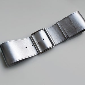 Wide silver leather belt, Silver womens waist belt