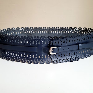 Spitzen Korsett Obi Gürtel: Marineblau Leder Breiter Taillen Gürtel, DDP (Deliveredduty Paid)