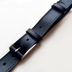 Cintura classica in pelle nera con fibbia rivestita, Cintura da sposa nera da uomo