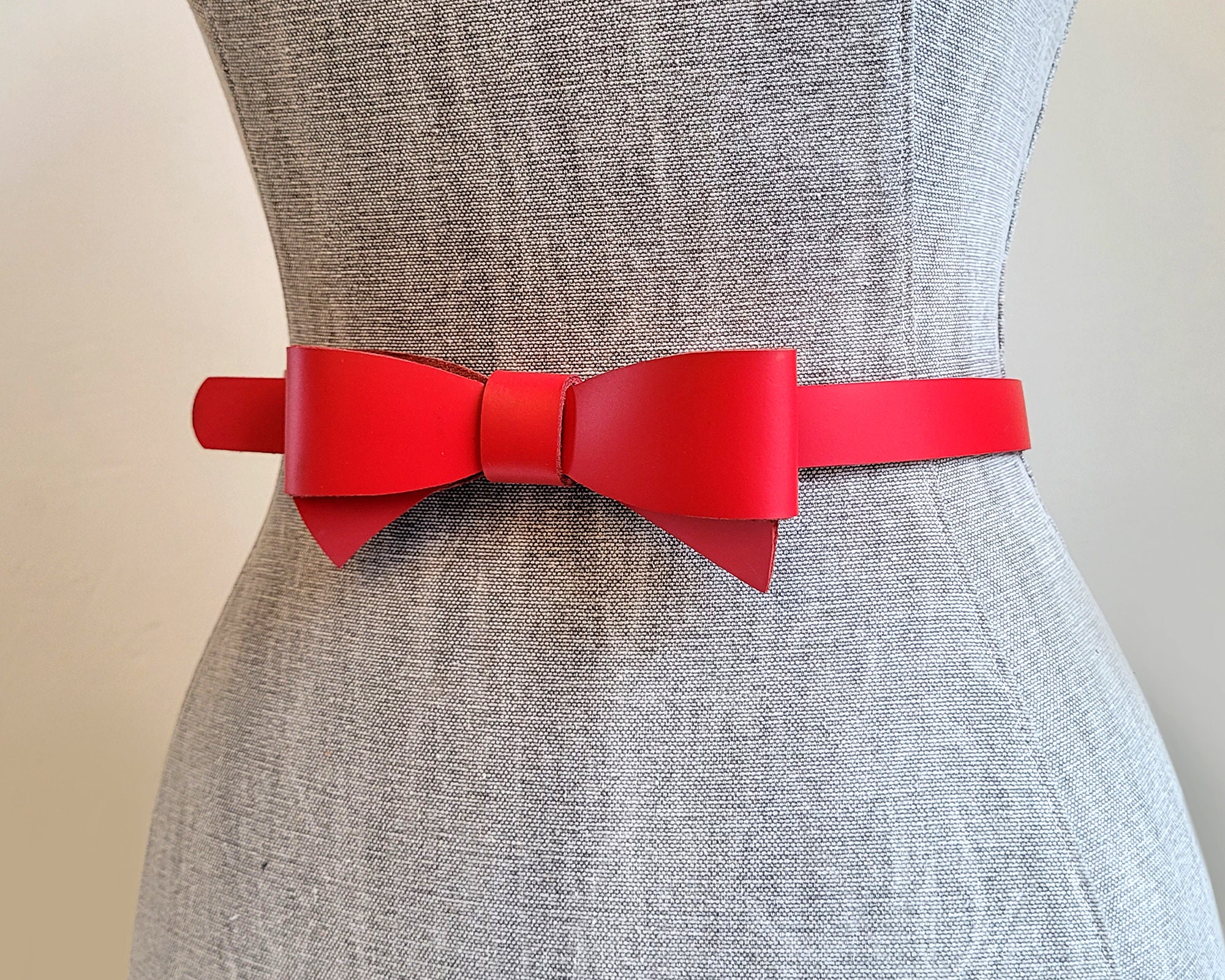 Lishow Fashion Woman's Red Leather Obi Sash Wrap Tie Plus