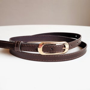 Chocolate Brown Patent Leather Belt: Skinny Women&#39;s Waist Belt
