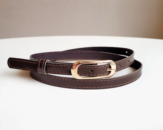 Chocolate Brown Patent Leather Belt: Skinny Women's Waist Belt