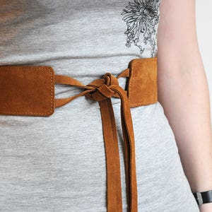 Wide brown suede leather belt, Brown wide waist belt
