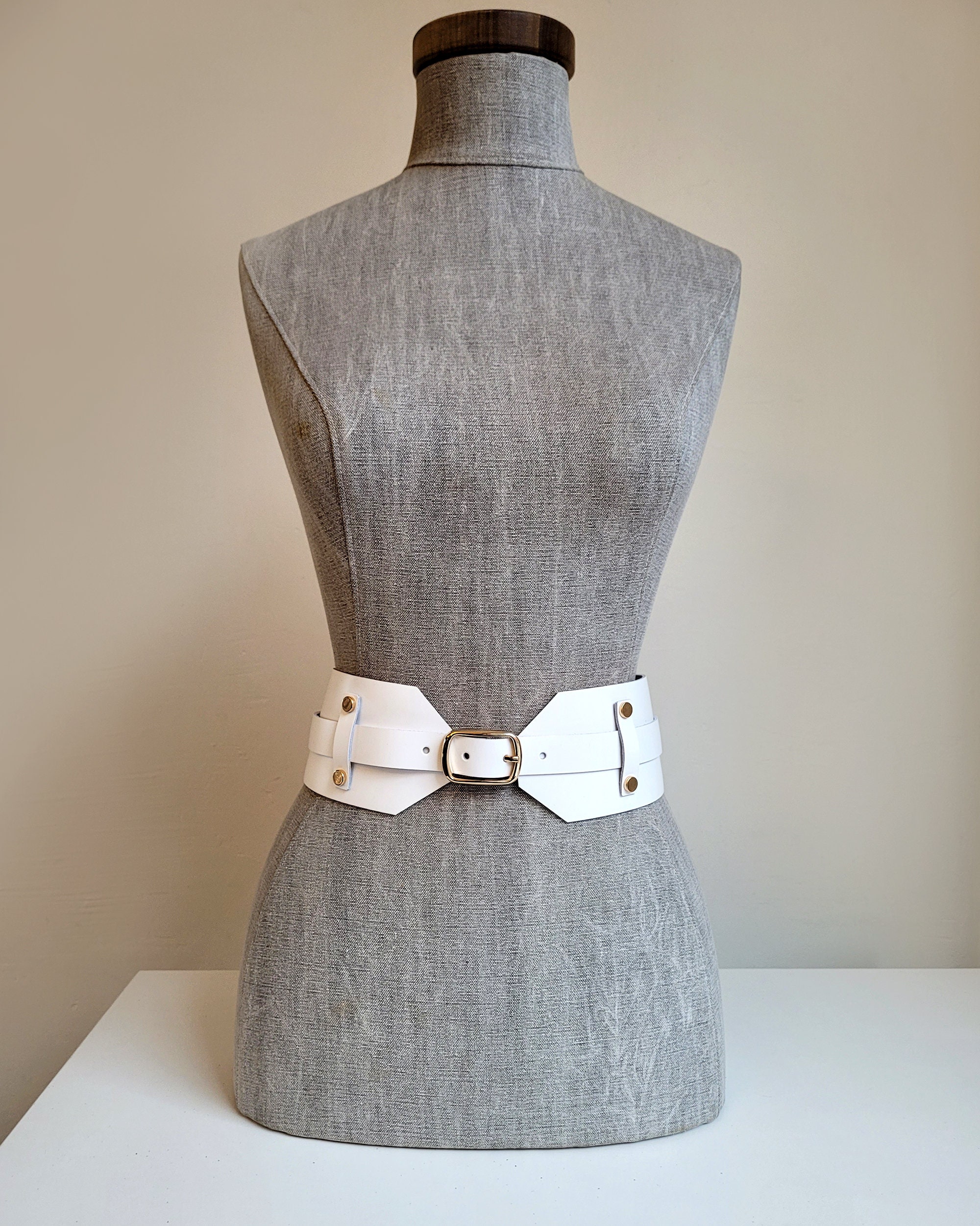 Wide Cream Leather Corset Belt with Oval Gun Metal Buckles Off White Waist Belt Wide White Leather Belt, Women main image 3