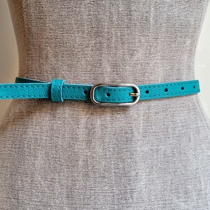 Turquoise leather belt for women with silver colour metal buckle image 7