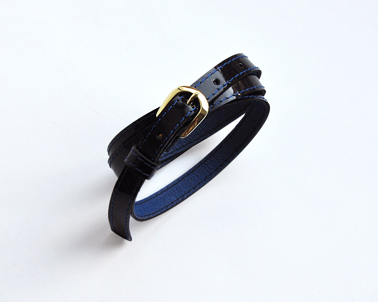 Navy blue color patent leather belt for women blue leather Etsy