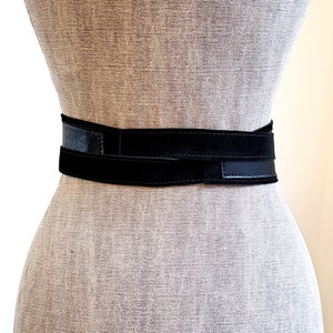 Black leather Obi belt, Black women's wide waist belt image 10