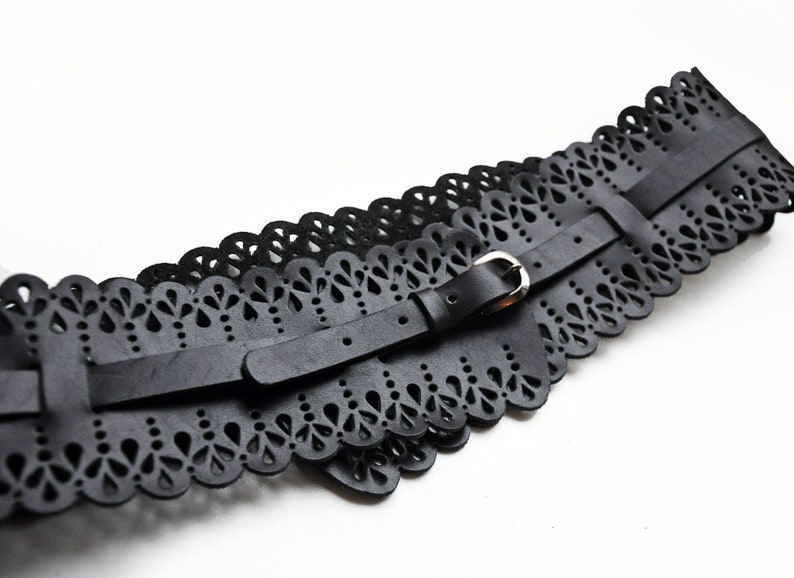 Leather lace waist belt Black leather corset belt