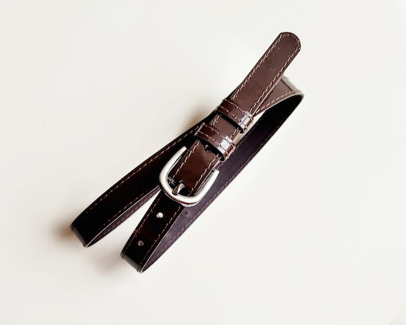 Chocolate Brown Patent Leather Belt: Skinny Women