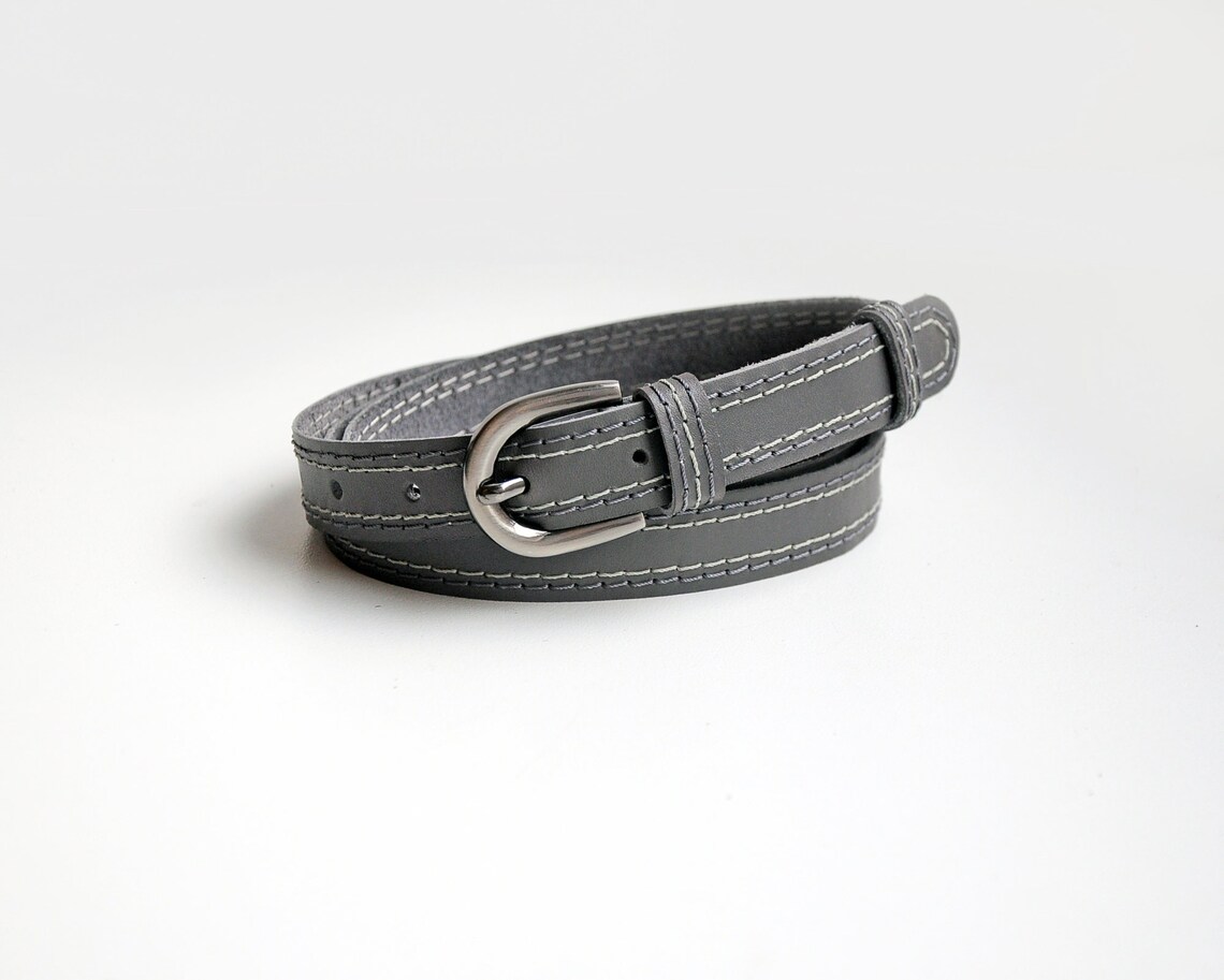 Leather Belt for Women Gray Natural Leather Slim Belt ALL Etsy UK