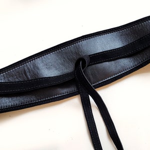 Black leather Obi belt, Black women's wide waist belt image 5