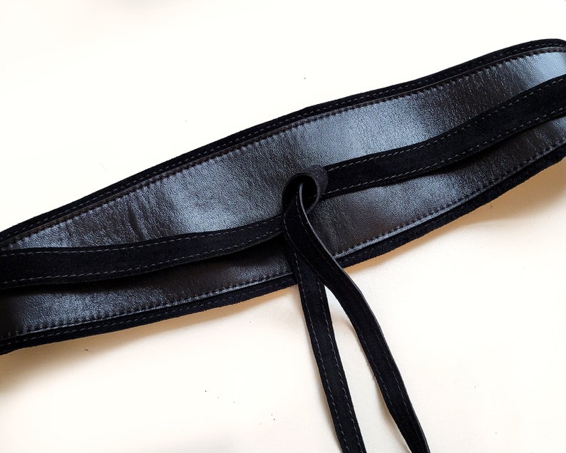 Black leather Obi belt, Black women's wide waist belt image 5