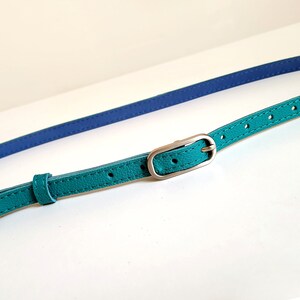 Turquoise leather belt for women with silver colour metal buckle image 5