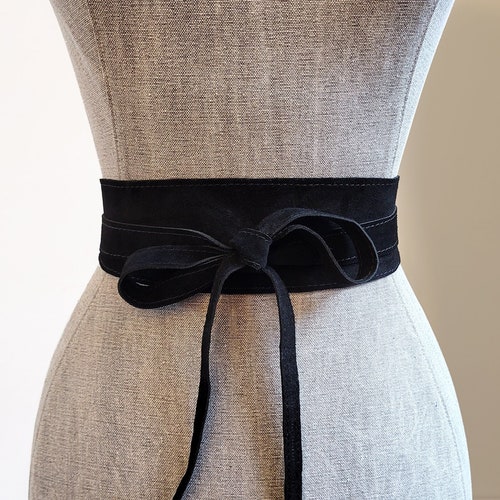 Black Suede Leather Obi Belt: Wide Wrap Waist Belt - Etsy display picture 3