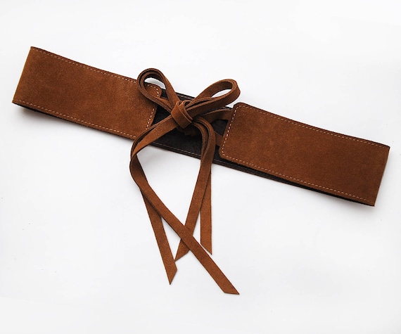 Wide Brown Suede Leather Belt, Brown Wide Waist Belt 