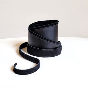 Black leather Obi belt, Black women's wide waist belt image 4