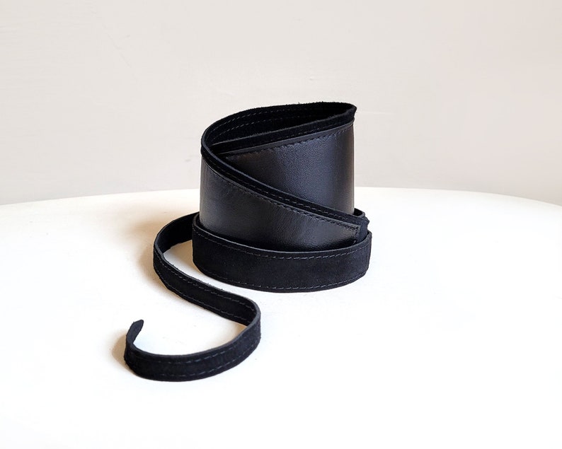 Black leather Obi belt, Black women's wide waist belt image 4