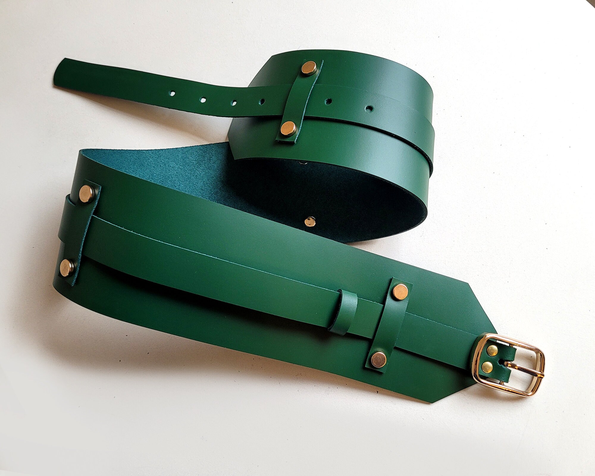 Wide Leather Belt in Green, Womens Waist Corset Belt for 