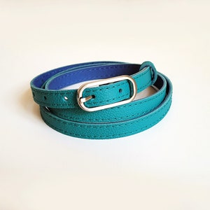 Turquoise leather belt for women with silver colour metal buckle image 2