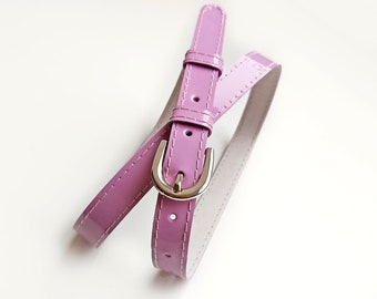 Lilac Patent Leather Belt, Skinny Waist Belt in Purple Rose  display picture 2
