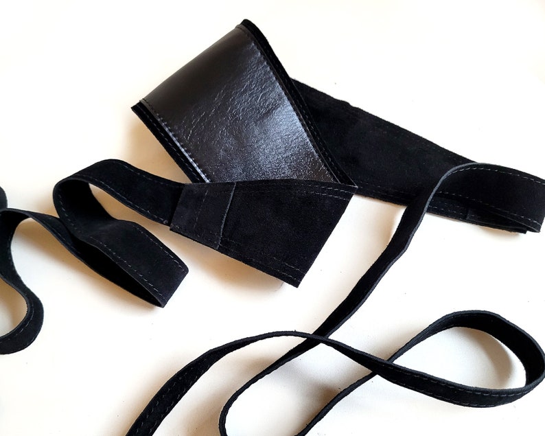 Black leather Obi belt, Black women's wide waist belt image 9