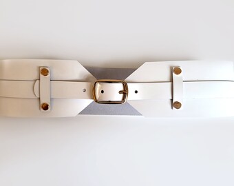 Wide White Leather Belt, Women display picture 1