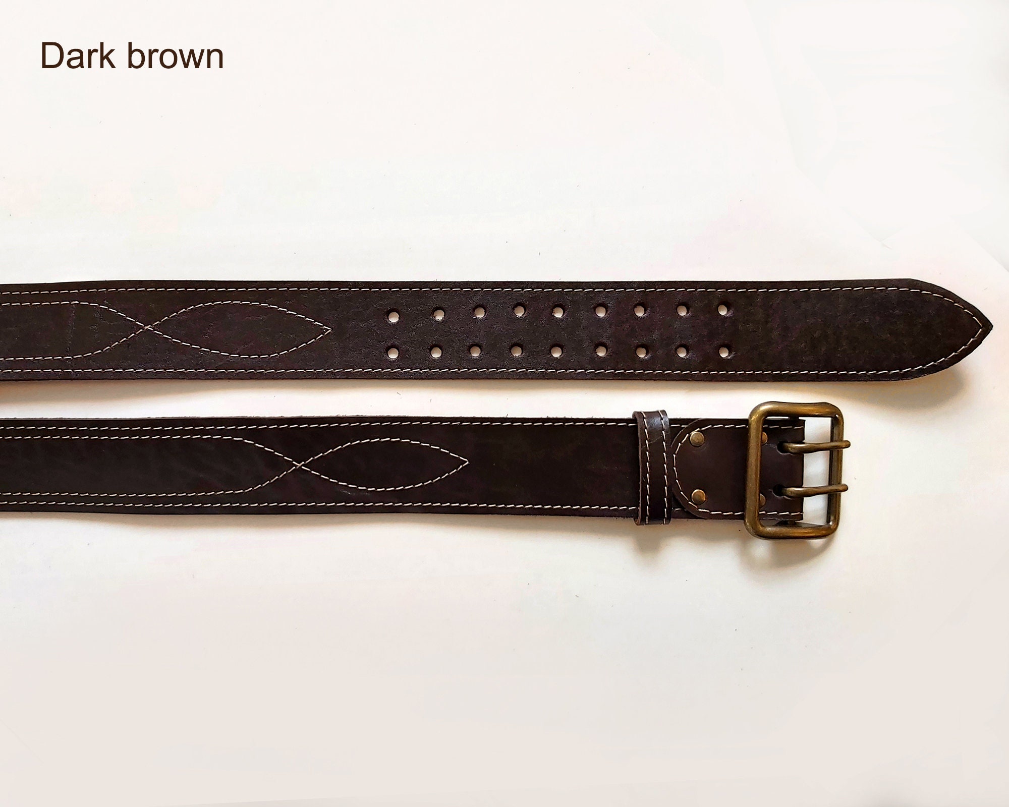 Dark Brown 2 Inch Wide Leather Belt With Double Prong Buckle in