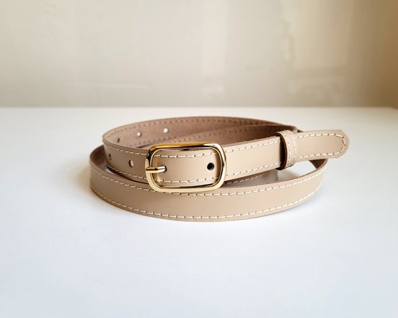Beige Leather Women's Belt, Natural Nude Belt, Metal Buckle - Etsy
