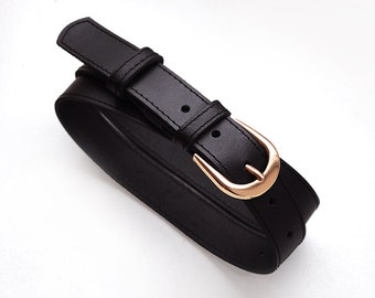 Black Genuine Leather Belt: 3cm Wide, Gold or Silver Buckle, DDP (Delivered Duty Paid)