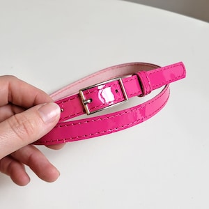 Pink skinny patent leather belt for women, Fuchsia leather women's belt