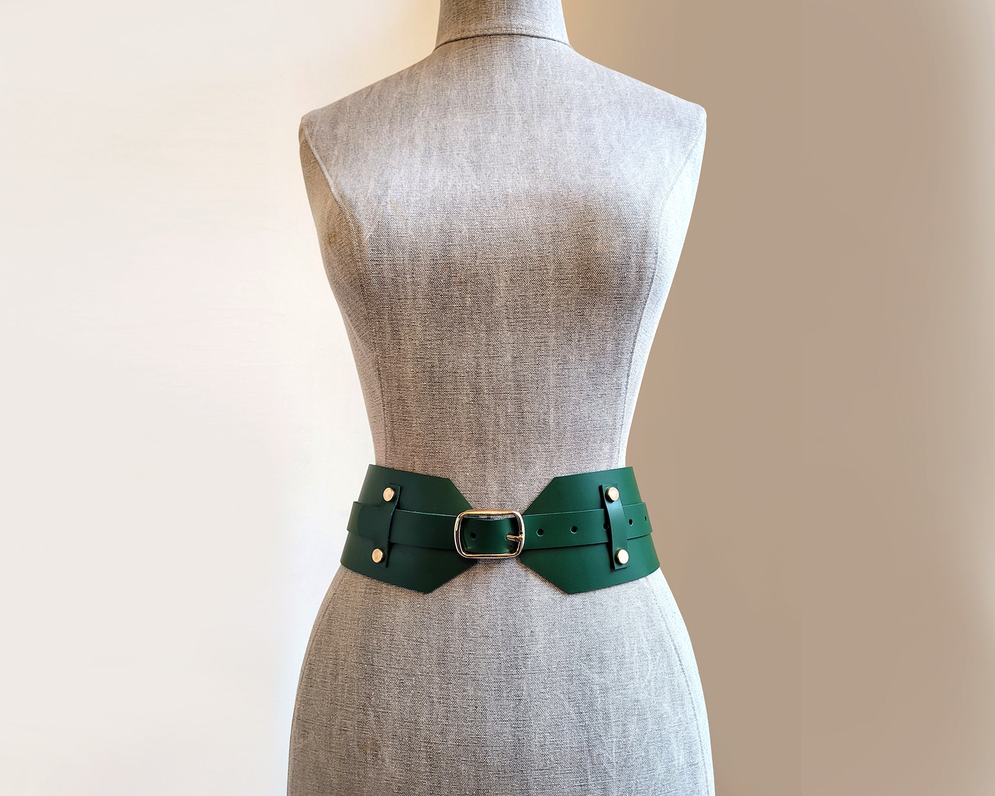 Wide Leather Belt in Green, Womens Waist Corset Belt for  display picture 1