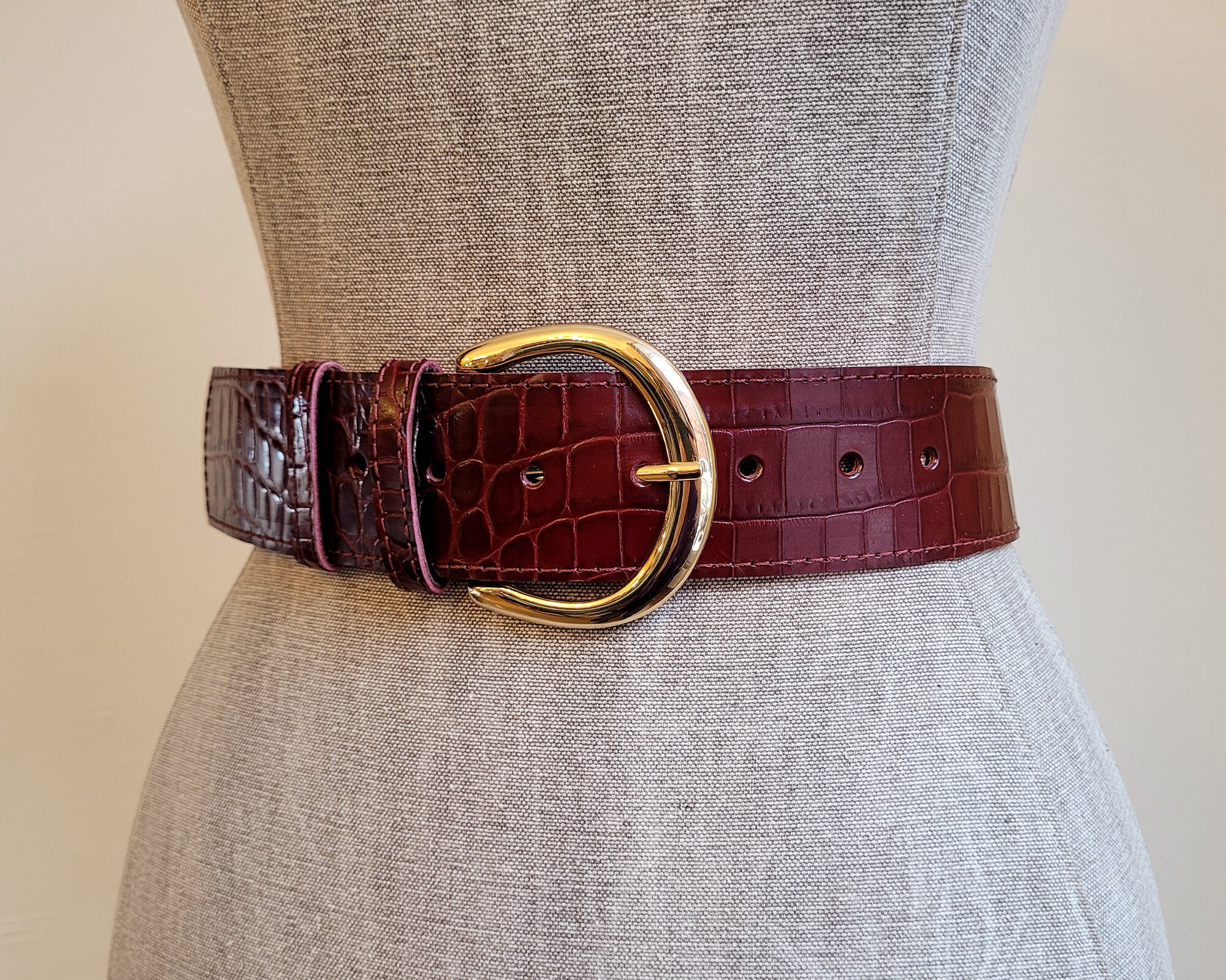 Rachel Comey Deep Burgundy Croc-Embossed Belt size small Rich Burgundy Classic Mock Croc Belt – Elliot Rhodes Ltd main image 2