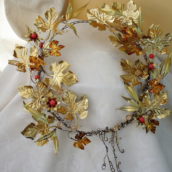 Metal Wreath Wall Art,Metal Vine and Olive branches,Original Metal Wreath Art with Semi Precious or Crystal stones,Glam or Vintage style.