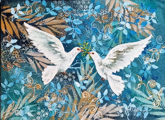 Bird Art, Original Acrylic Painting on Canvas, Free, Doves in Love, Mixed  Media Art, Modern Texture Painting 12''x16'' - Etsy Israel