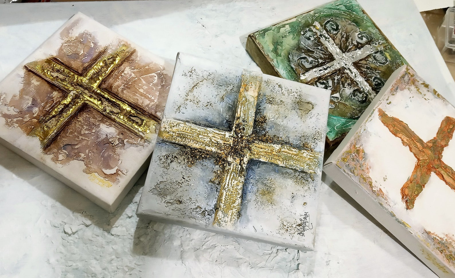 Christian Wall Art, Gold Cross Painting Art, Christian Art Gift, Thick