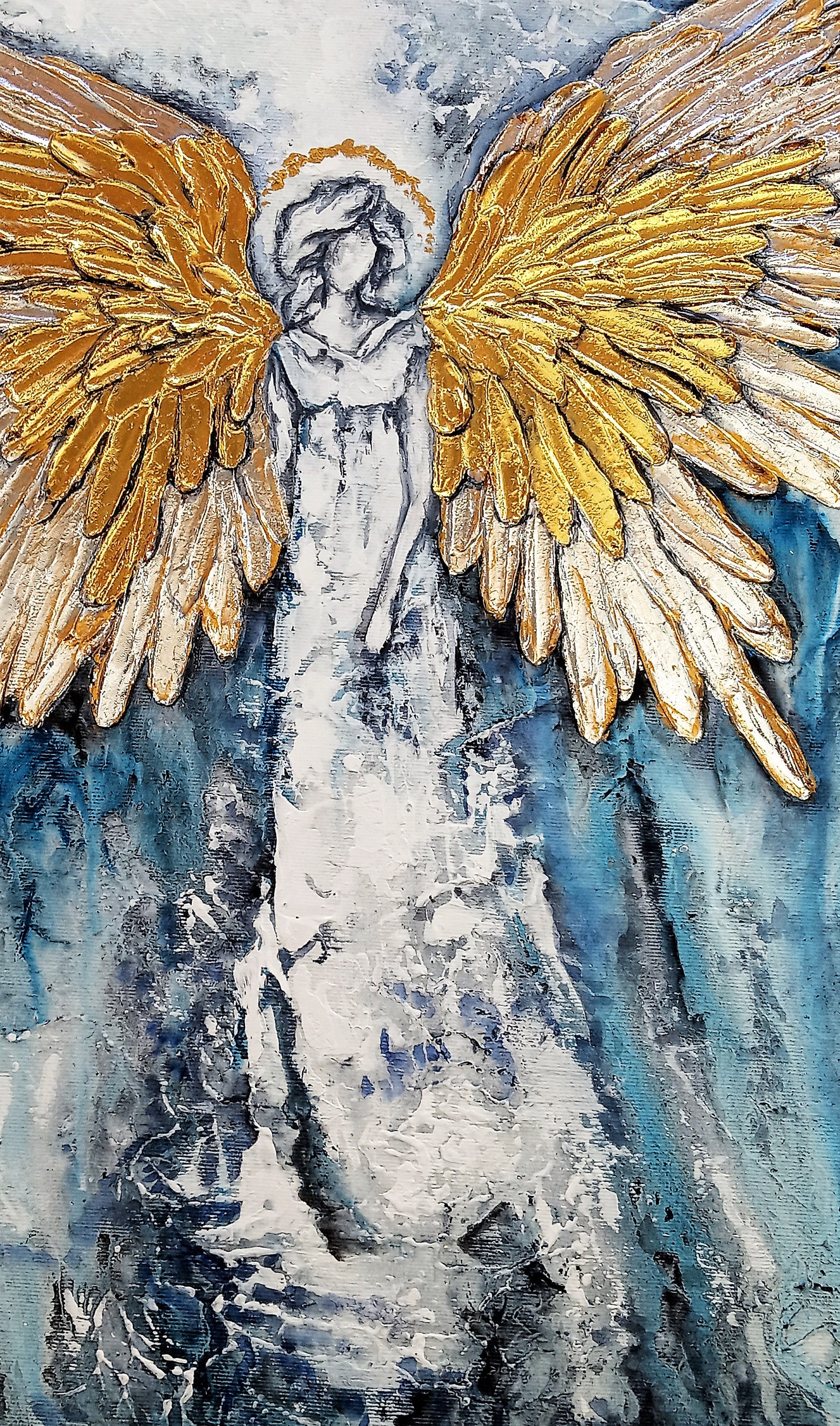 Gold Leaf Painting, Angel Wings Painting,Set of 2 golden paintings