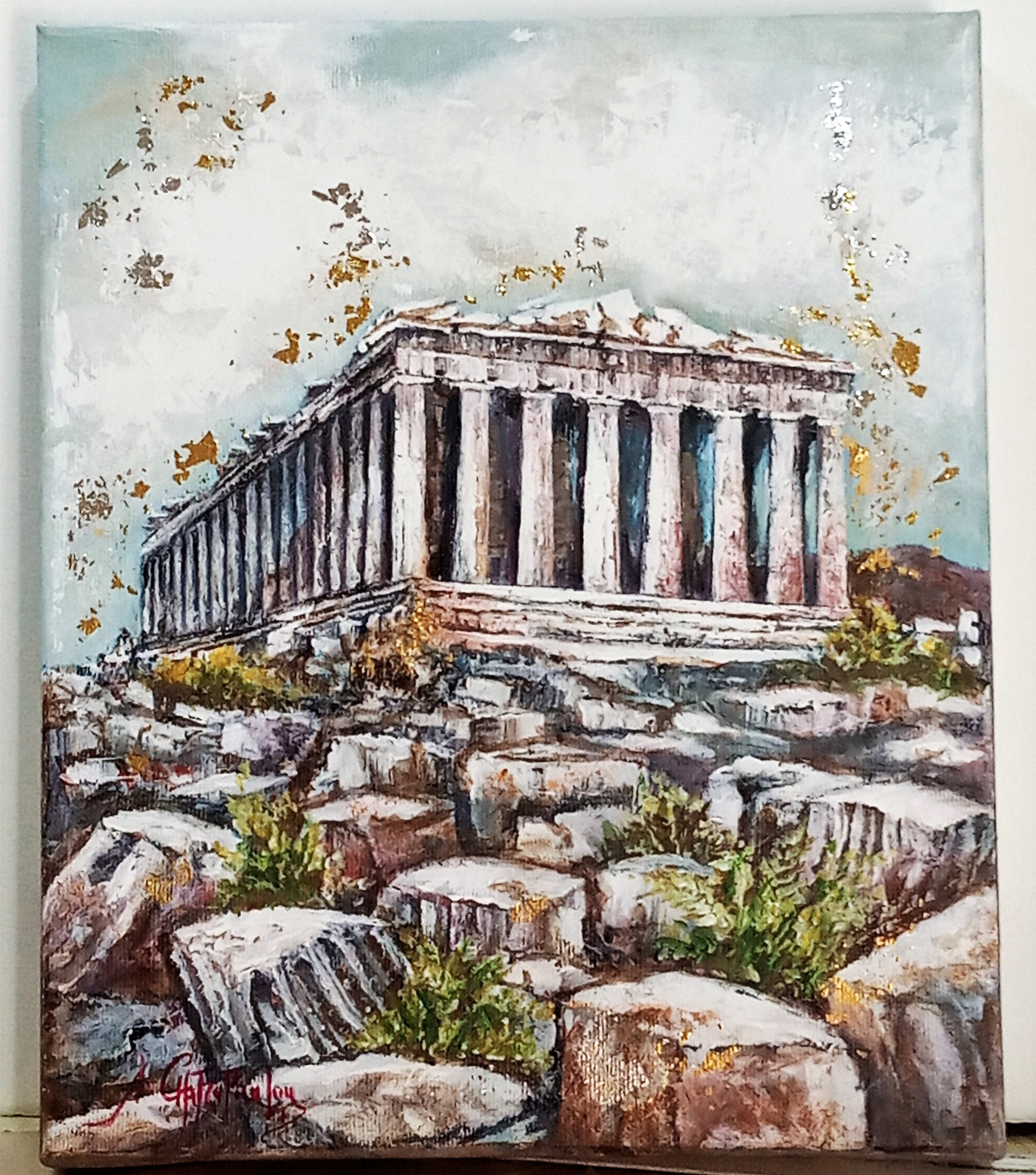 The Acropolis,acrylic Painting on Canvas,original Ancient Monument